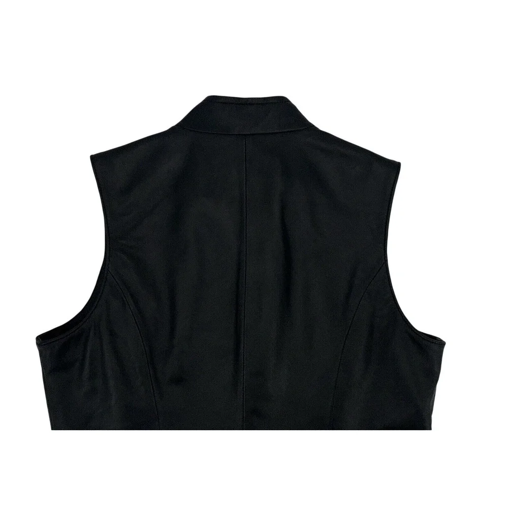 NEW Coldwater Creek Womens Leather Vest Black Small Embroidered Accents Full Zip